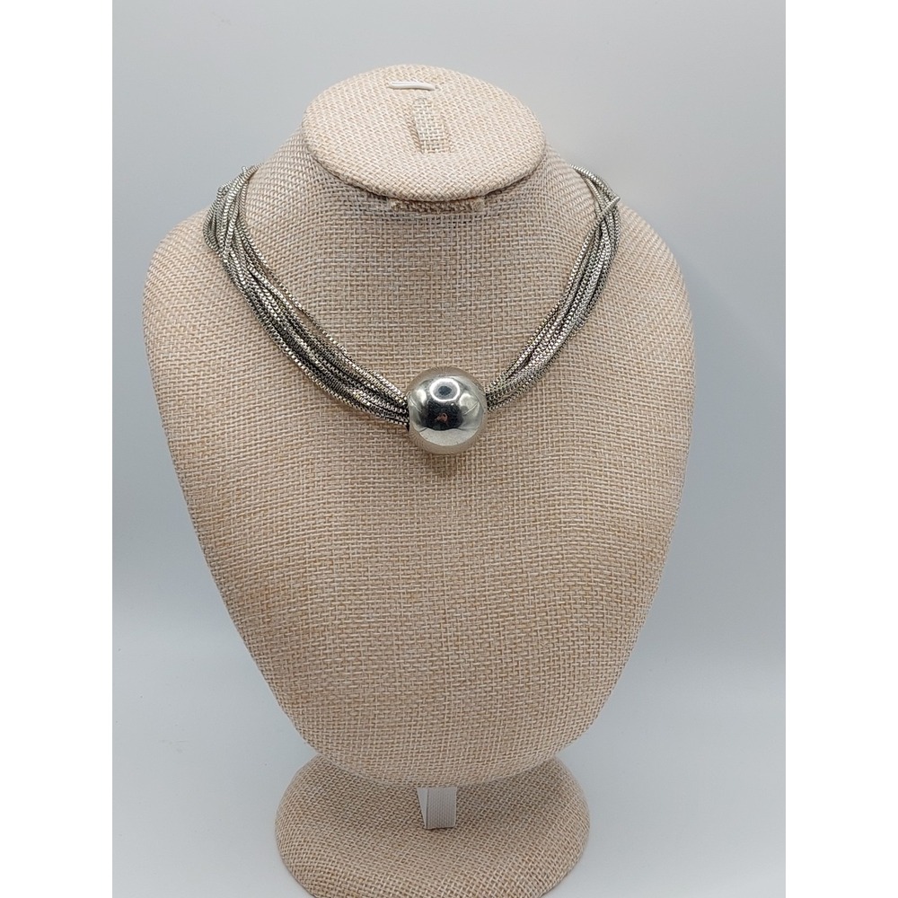 1990s Multi Strand Silver Tone Ball Necklace Sculptural Minimalist Retro Vintage